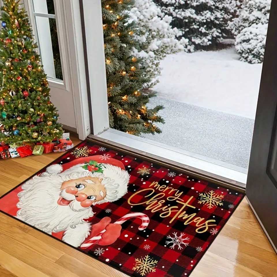 1pc Red Door Mat Marry Christmas Tree Santa Claus Print for Home Room Decor Non-slip Door Rug Cozy Carpet for New Year ChristmasM251117