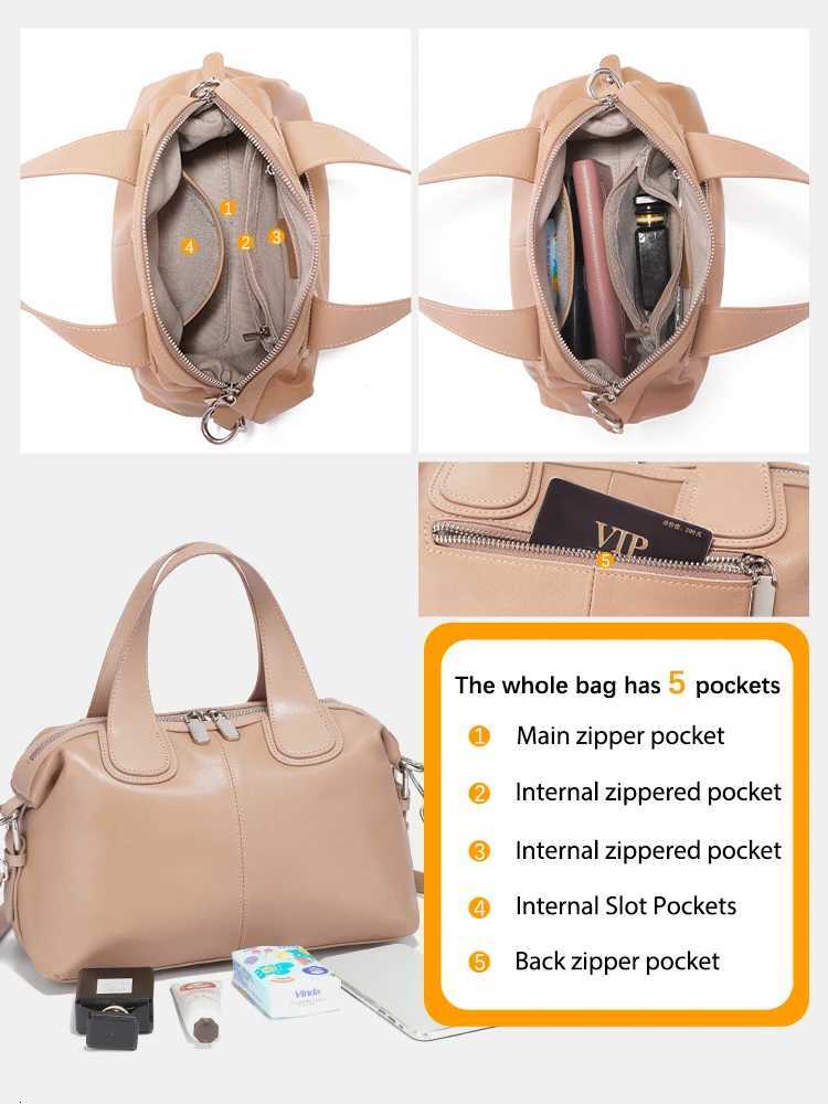 Zency Genuine Leather Top-handle Bag For Women Stylish Boston Bag Shoulder Handbag Bolsa Crossbody Large Capacity Satchel BagsW251115