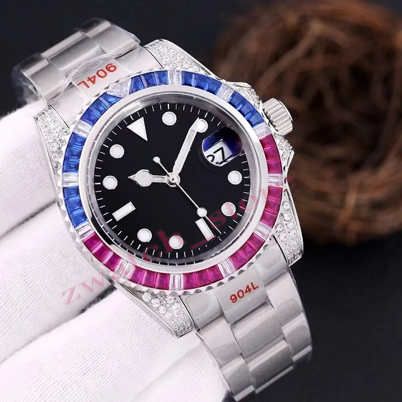 Man's high-quality, luxurious designer diamond watch. Size: 40mm. Mechanical watch. Model: 904L. Stainless steel case. Lithium molybdate battery.