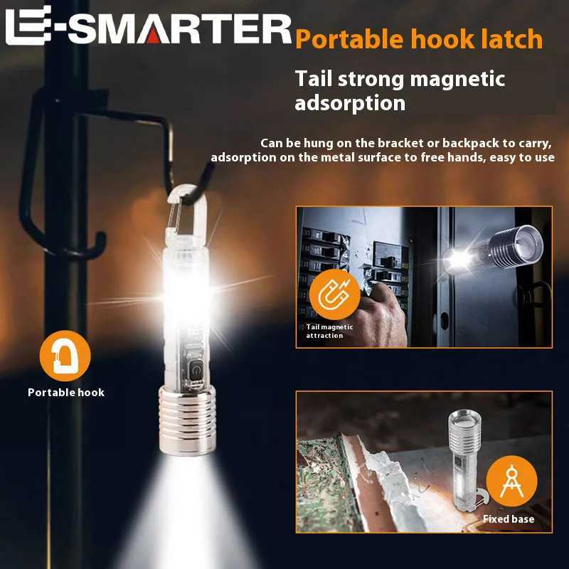Portable Strong LED EDC Flashlight Mini Keychain Rechargeable Zoom Torch Long Range Outdoor Camping Lantern With Magnetic M251117