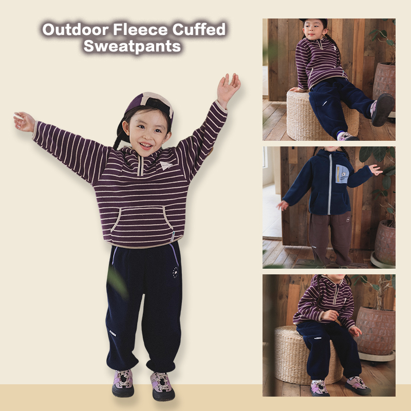Trousers Kids' Outdoor Fleece Cuffed Sweatpants, Water-Repellent Textured Mountain-Style Joggers, New Season Hiking & Daily Wear 25AG2030