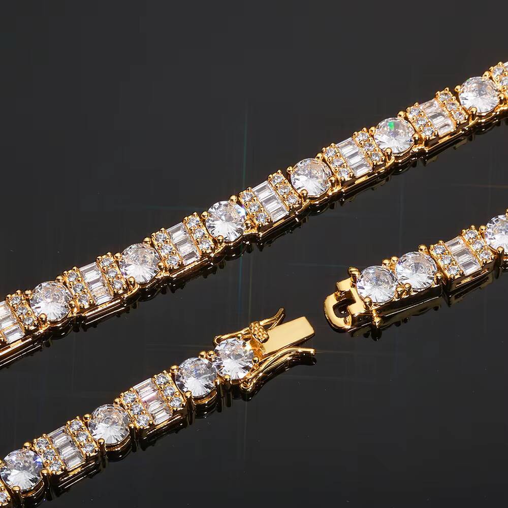 Moissanite Womens Hip Hop Tennis Chain Bracelet Iced Out Baguette Round Cut Zircon Silver Plated Diamond Fine Jewelry