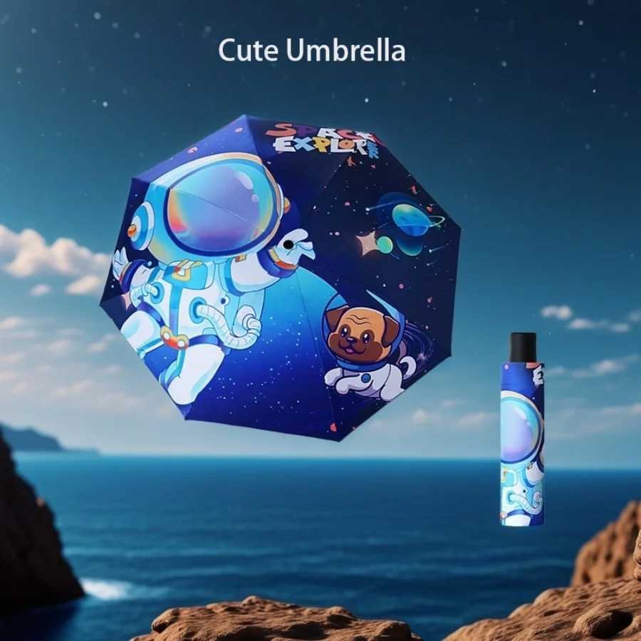 1PC Manual Cartoon Umbrella Dinosaur Astronaut Lovely Umbrella Windproof Folding Shade Umbrella With Reflective Stripe C251117