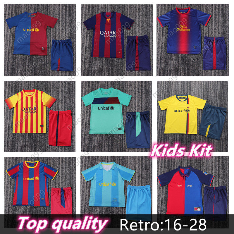 Kids Retro Soccer Jerseys Barcelone 2003 2004 2005 2006 2007 2008 2009 2010 2011 2012 vintage football shirt T RONALDINHO A.INIESTA 01 02 03 04 05 06 07 08 09 10 11 12 13 14 15
