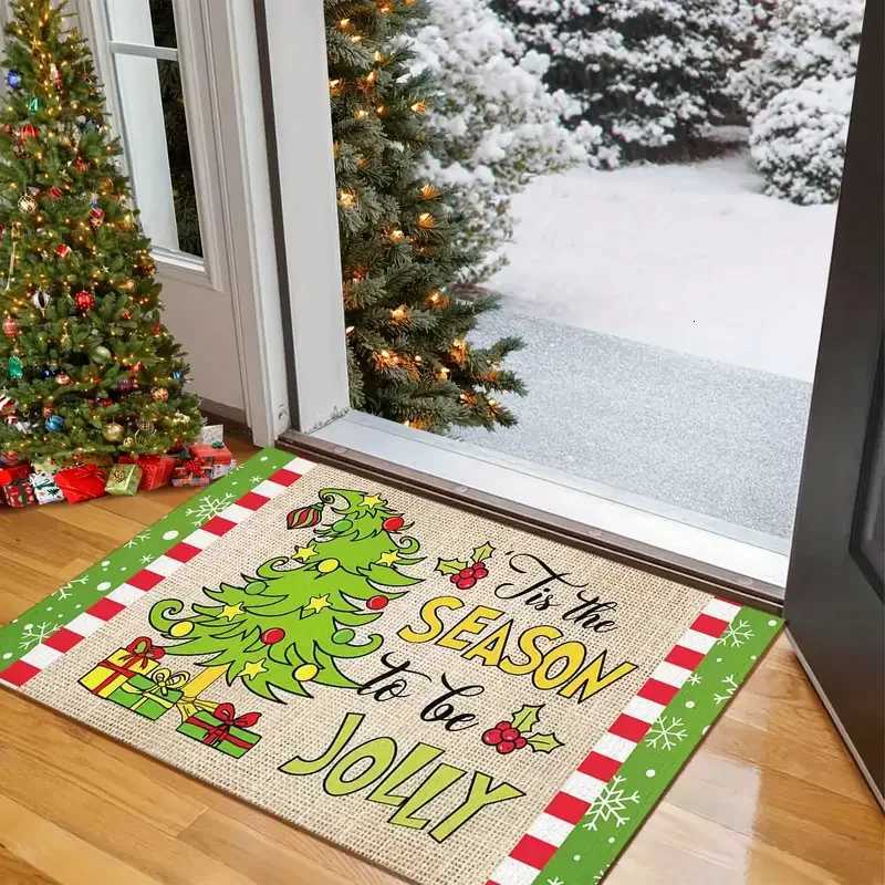 VIKAMA Christmas Tree Floor Mat - Green Edged Snowflake Decorative Carpet - Easy To Clean Entrance Floor Mat - Home DecorationM251117