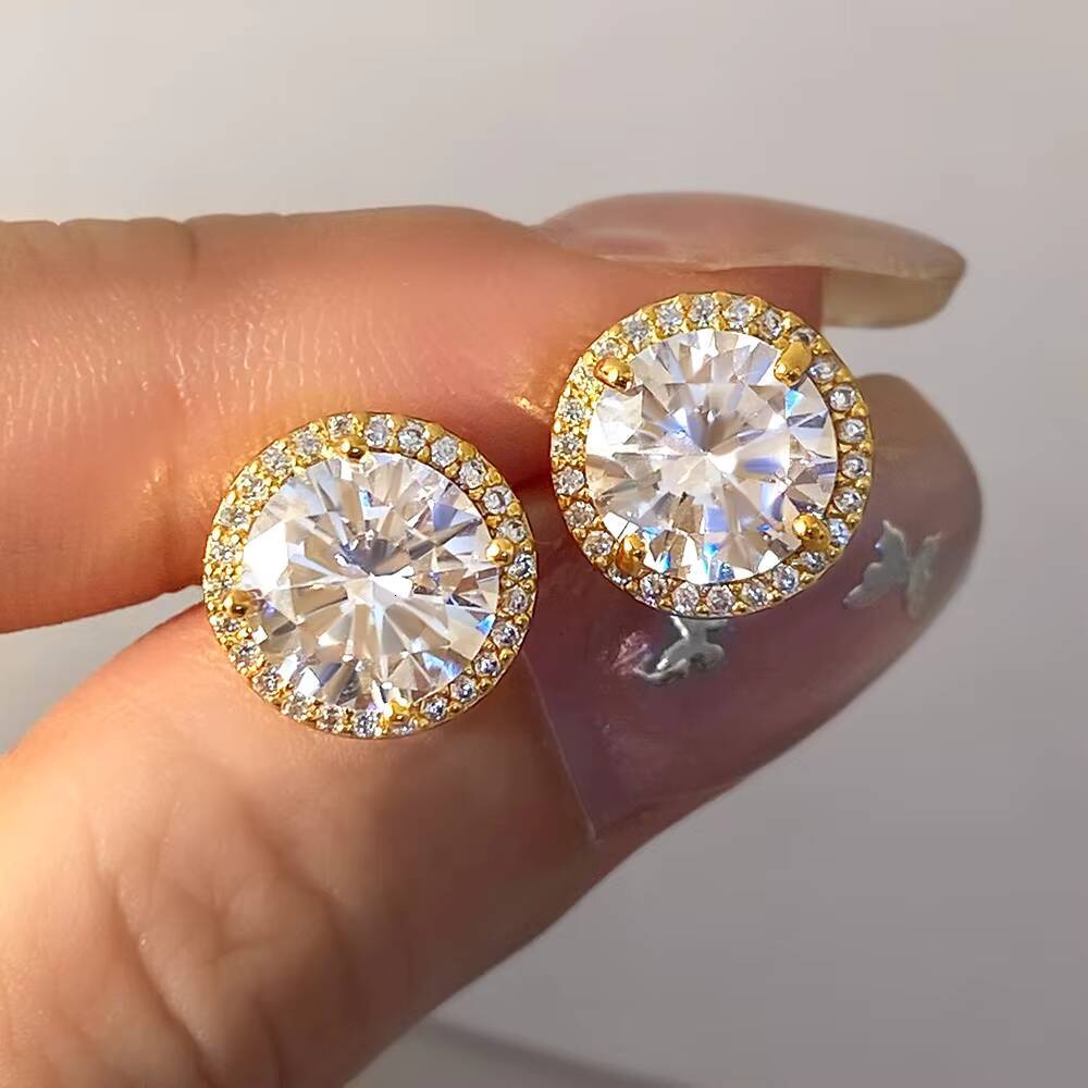 S925 Sterling Silver Minimalist Luxury Cubic Zirconia Earrings Gold Plated Halo Studs Perfect Wedding Jewelry Gift for Women