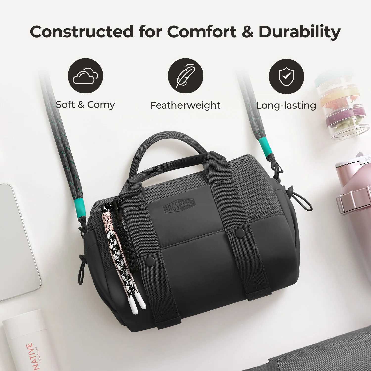 BAGSMART Boston Bag for Women Mini Duffel Shoulder Crossbody Bag Waterproof with Wet Pocket Gym Travel Daily Beach WeekenderW251115