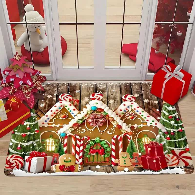 Christmas Theme Three Candy Cottage Pattern Rugs For Bedroom Entrance Doormat Outdoor Patio Garden And Patio Use Area RugsM251117