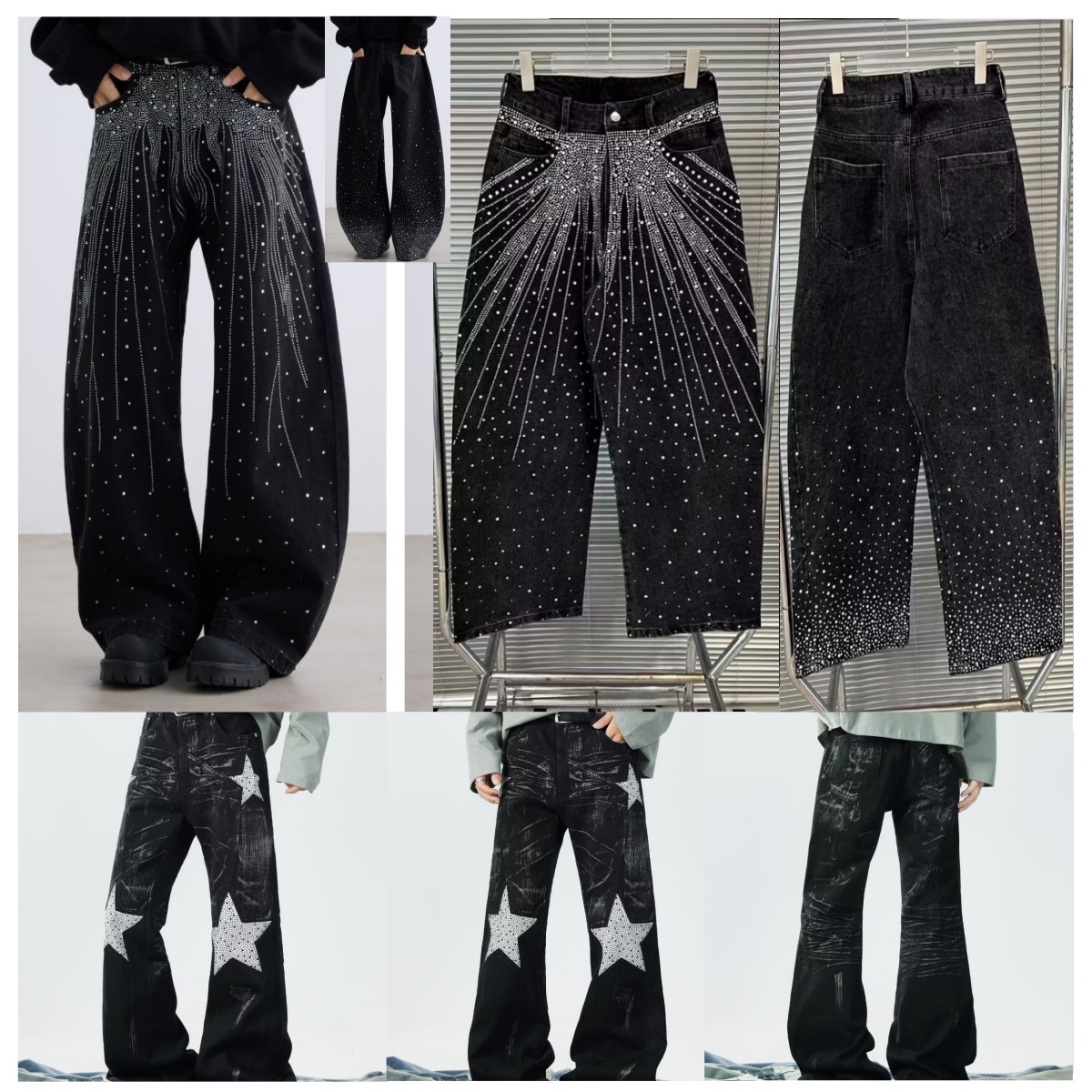 Diamond Men's Jeans Vintage Full Diamond Sequined Shiny Y2K Luxurious Design Clothes Mens Womens Harajuku Hip Hop Retro Baggy Low Waist Wide Leg 