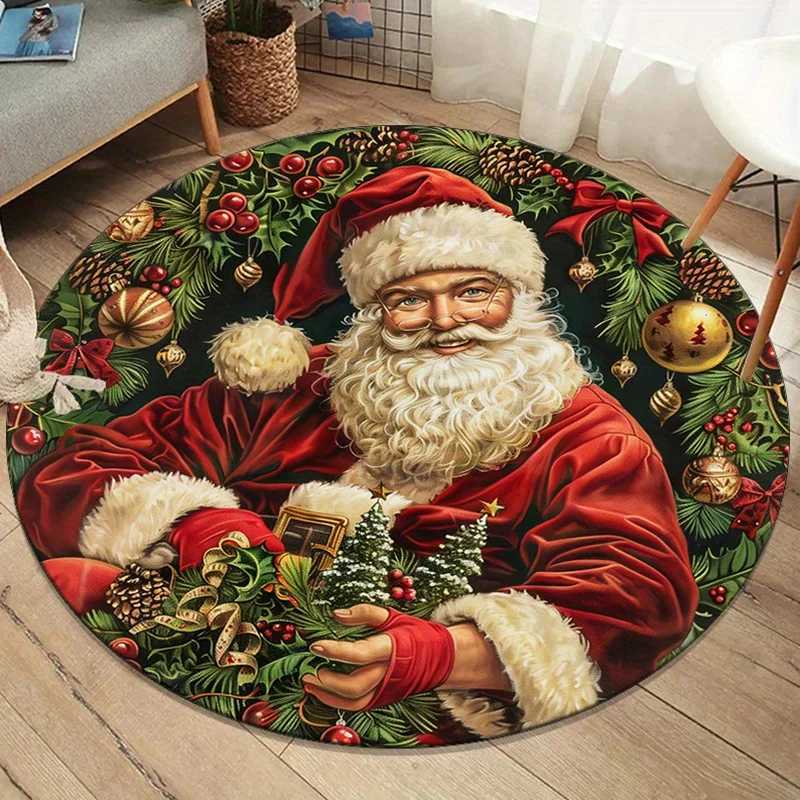 Santa Claus Christmas round rug crystal velvet floor mat holiday decoration festive gift living room bedroom Xmas party carpetM251117