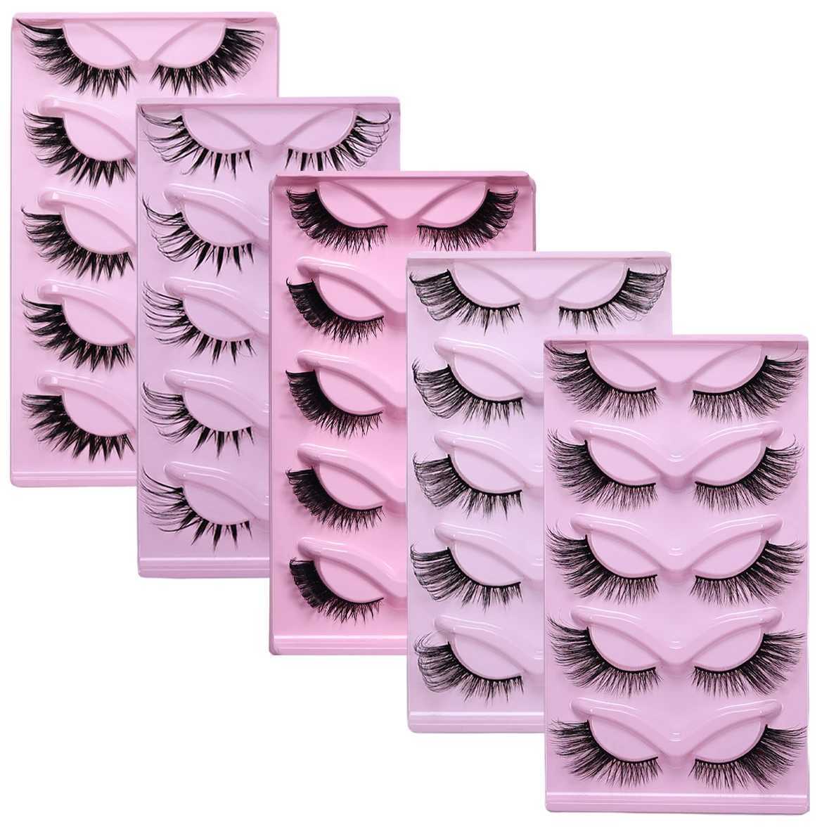 5 Pairs Cat Eye False Eyelashes Eye End Lengthening Long Curling Thick Fluffy All-match Comfortable Fake False EyelashesT251117