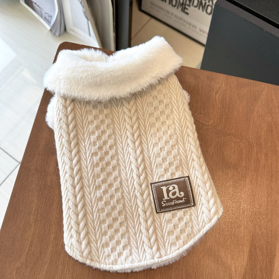 Fleece Collar Cable Knit Pet Vest for Small Dogs (Bichon, Maltese), Warm Winter Pet Sweater with Label Detail, Soft Comfortable Pet Apparel,Fashionabl - view 8