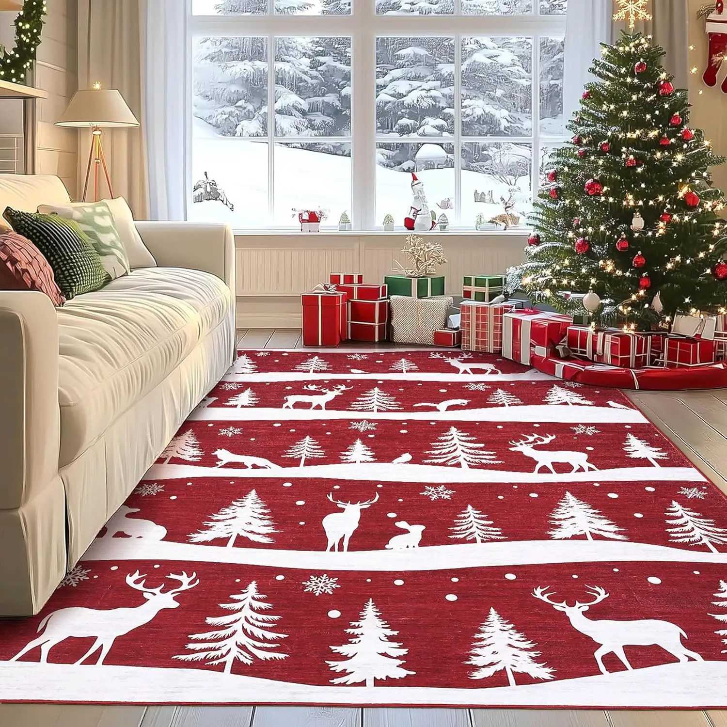 Creative Christmas Rugs Prints Soft Low Pile Area Rug Stain Resistance Non Shedding Floor Carpet for Dining Room KitchenM251117