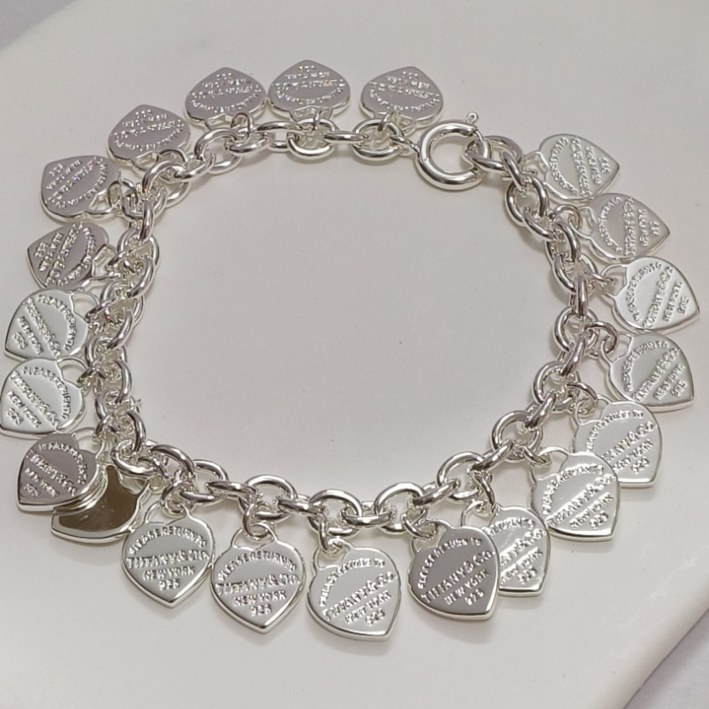 Charm Bracelets 925 Sterling Silver Multi-heart Bracelet Tassel Heart Dangle Charm Link Bracelet Jewelry Gift For Women