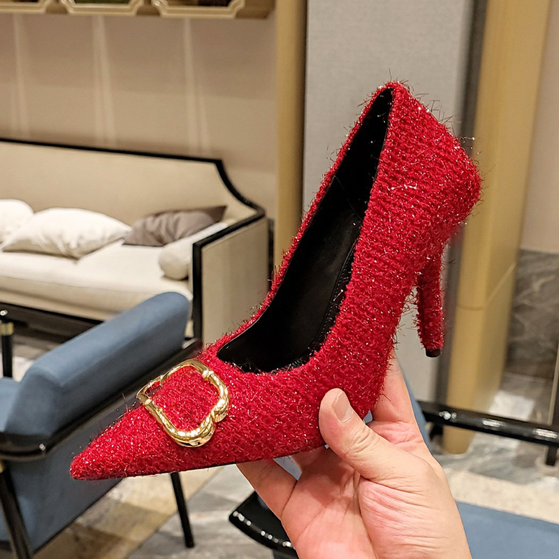 Luxury Designer Spring and Autumn New Women High Heels Metal Buckle Embellishment 10cm Stiletto Heel Women Water Diamond Buckle Fashion Elegant Evening Dress Shoes