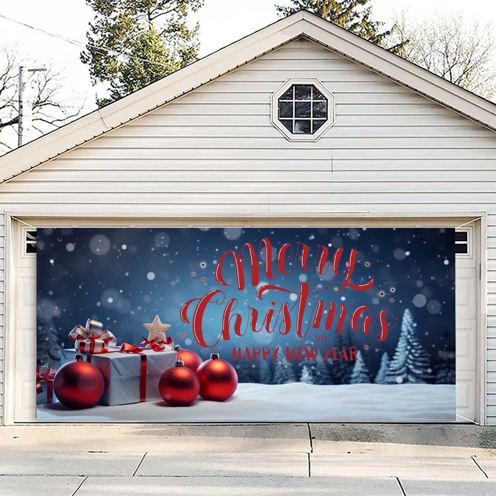 Christmas Christmas Garage Door Decoration Christmas Garage Door Banner Mural Cover 7 X 16 Feet Large Garden Flag Suministros NavideOs Y251117