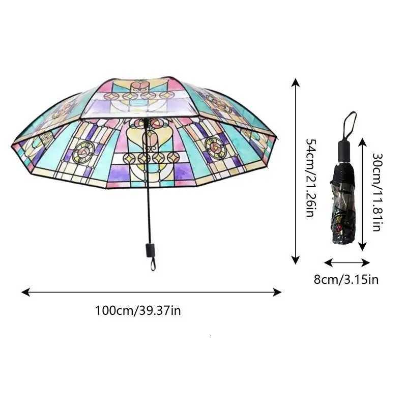 Vintage Stained Glass Automa Umbrella Glass Painted Transparent Vintage Parasol Portable Automatic Opening Folding Umbrella C251117
