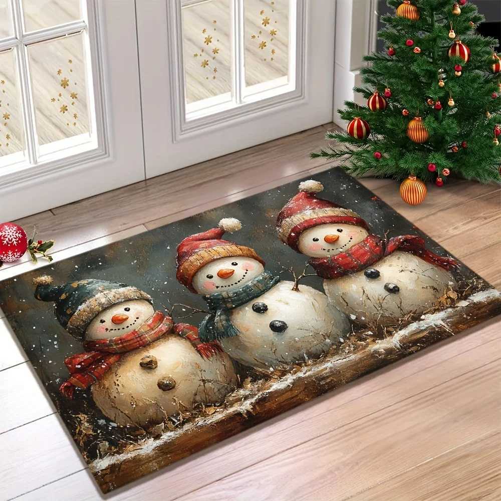 VIKAMA Christmas Carpet Round Snowman Floor Mat Doormat Welcome Mat Living Room Carpet Bedroom Carpet Washable Home DecorM251117