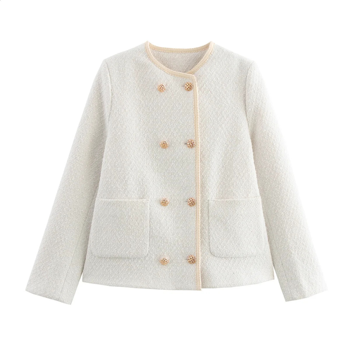 ZBZA Womens Texture Cropped Trail Blazer Skiwear Crew Neck Pocket Jacket Waist Side Zipper Skiing Spring and Summer Fashion Set 250414Z