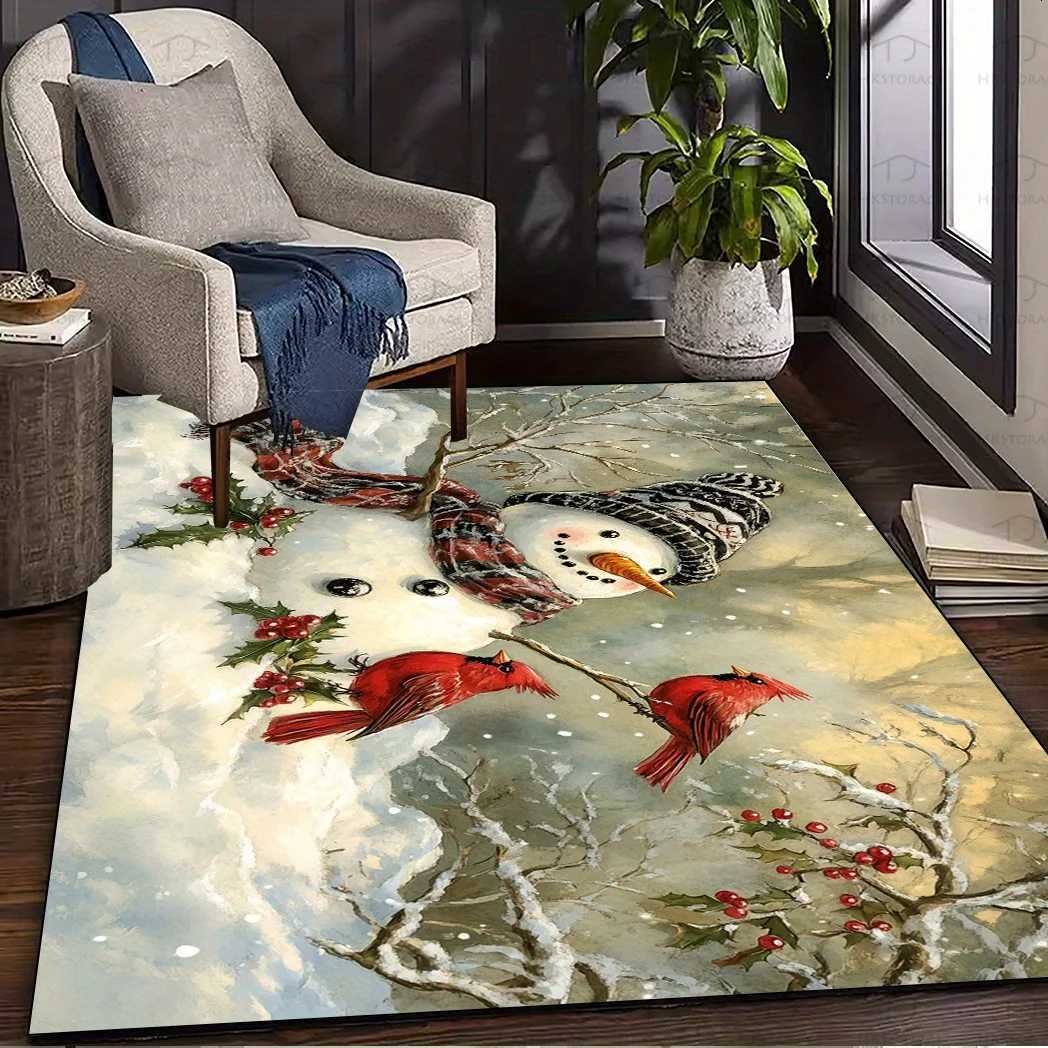 Cute Snowman and Red Bird Pattern Area Rug Christmas Decor for Patio/Garden/Yard/Bedroom/Living Room Outdoor Floor MatM251117
