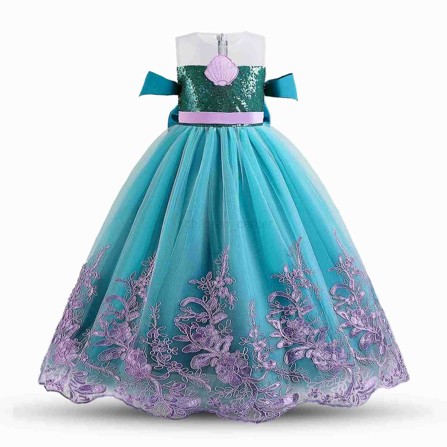 Disney 2025 New Princess Costume for Girls Carnival Party Cosplay Peach Princess/Elsa/Belle Halloween Mermaid Costume for Kids W20250417