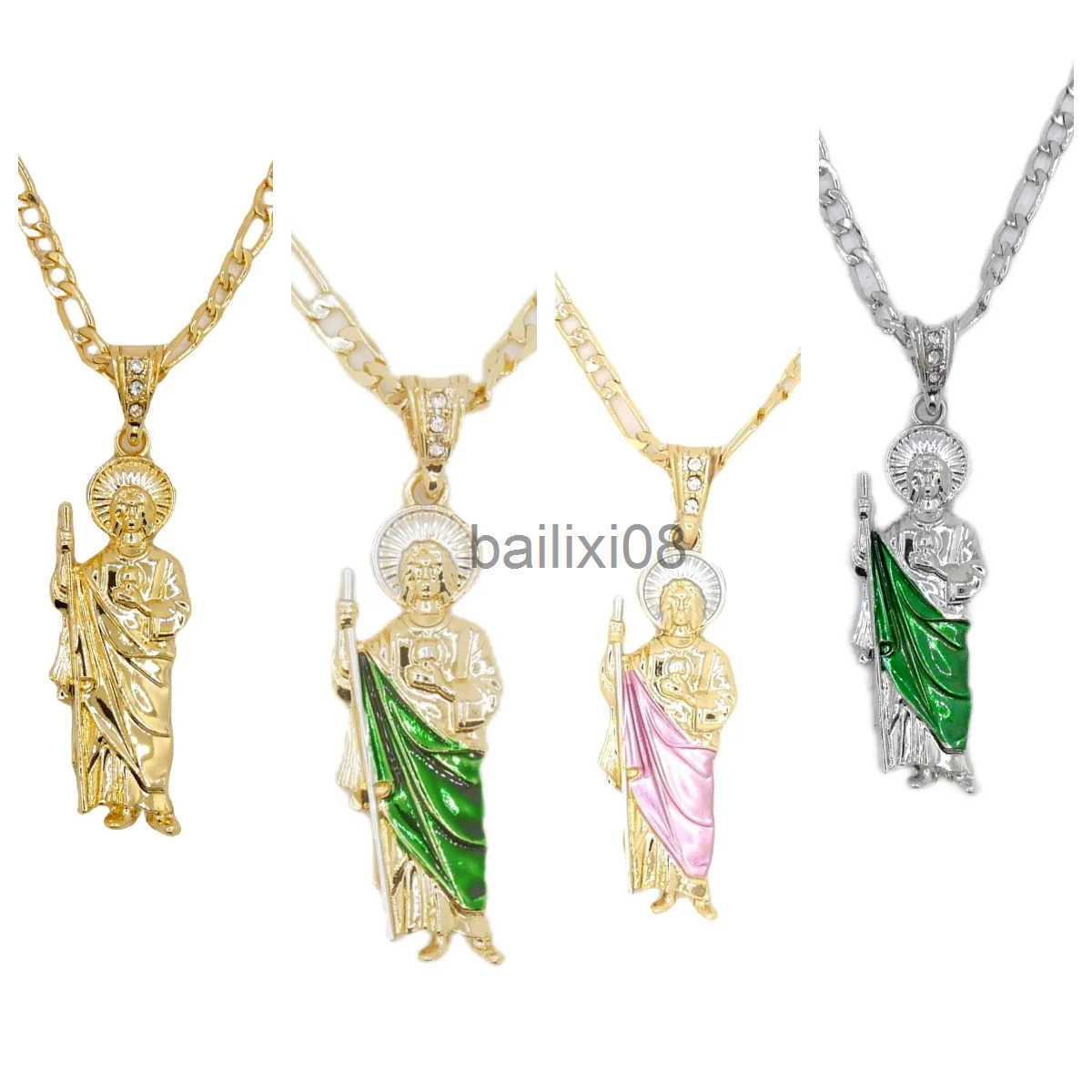 Pendant Necklaces Saint Jude Necklace 14K Gold Plated San Judas Pendant Figaro Chain Z250617