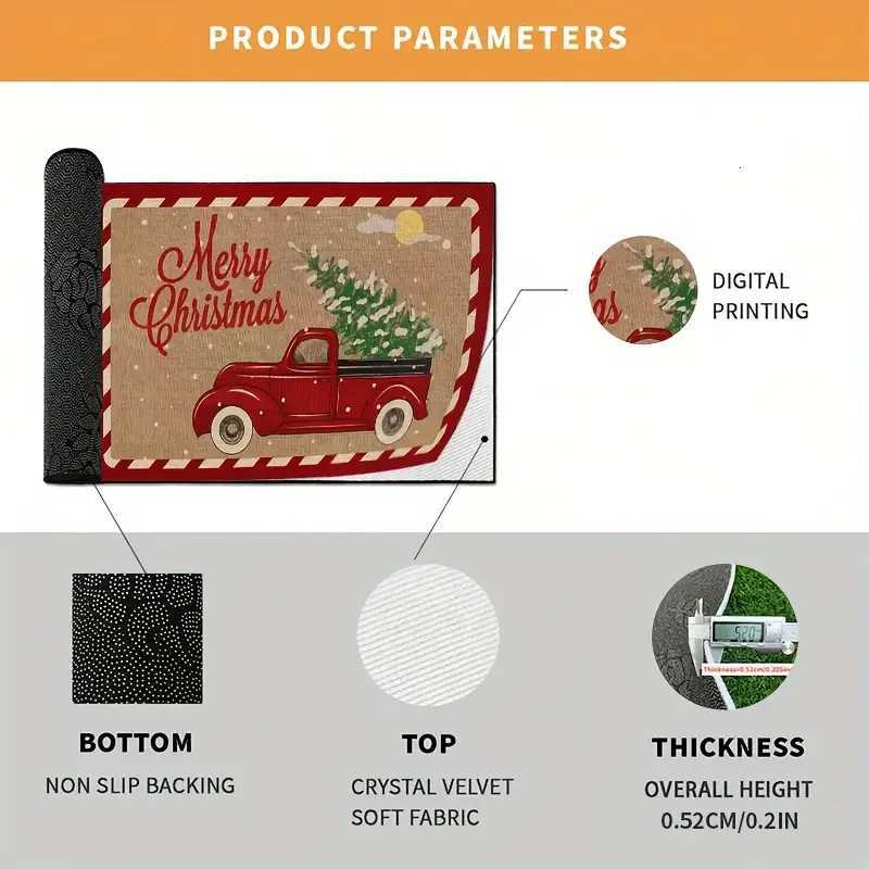 VIKAMA Christmas Red Truck Door Mats - Anti-Slip Machine Washable Suitable For Indoor/Outdoor Use Home DecorationM251117