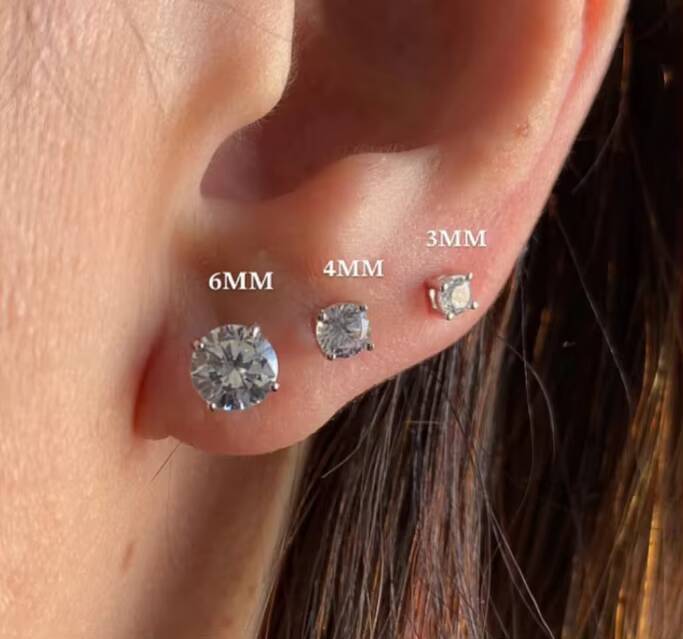 Wholesale Jewelry Earrings Customization 4MM 5MM 6MM 7MM 8MM 9MM Classic Rhodium Plating Stud Earring Silver 925 Sterling Women