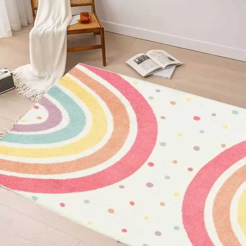 Shaggy Bedroom Rugs for Kids Rainbow Fluffy Carpet Living Room Hairy Nursery Play Mat for Children Plush Baby Rugs Soft Foot MatM251117