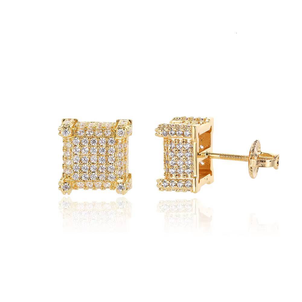 Laboratory cultivation of Moissanite Hip Hop Iced Out Jewelry Gold Plated Earrings Women Micro Pave 3A Zircon Square Screw Back Earring