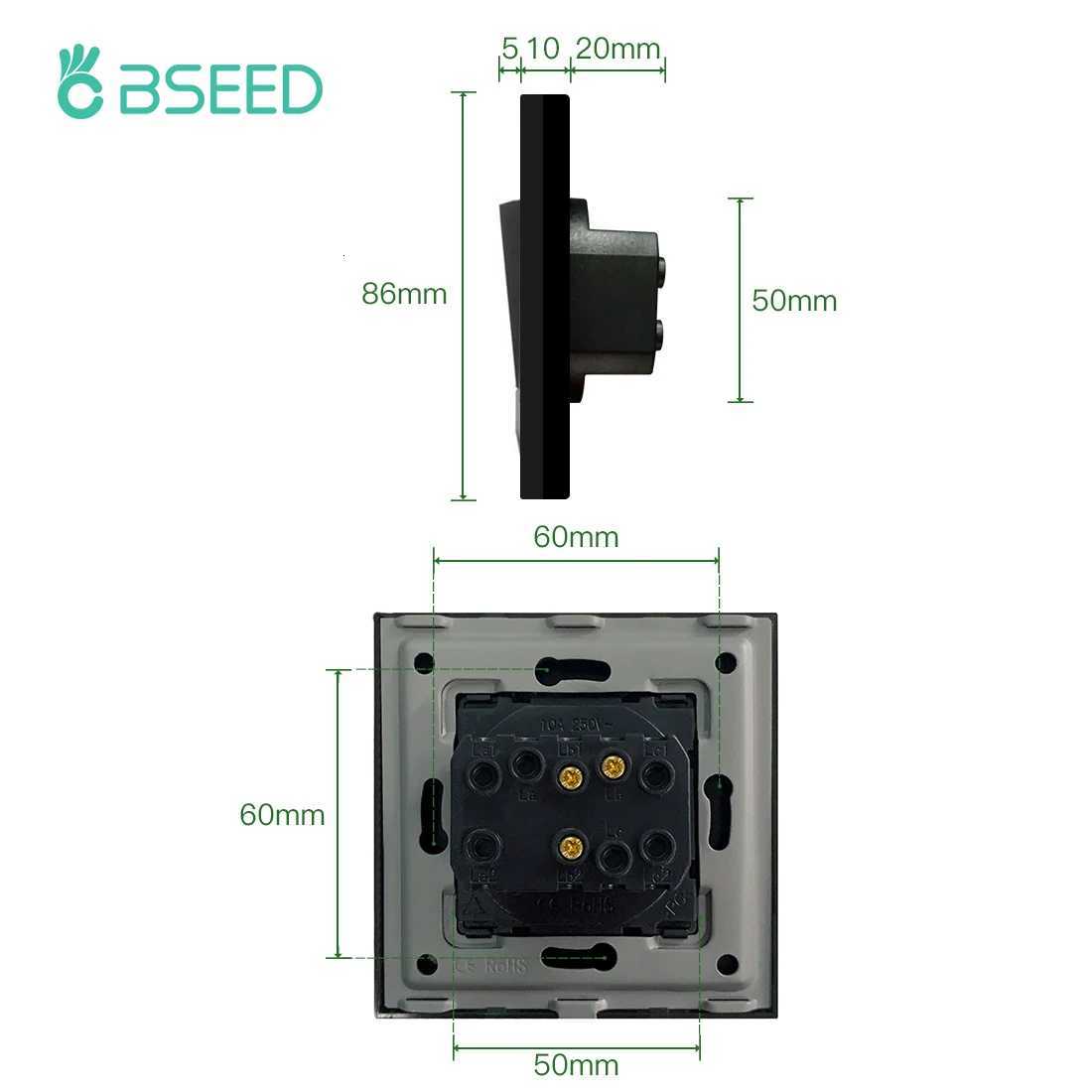 BSEED Wall Switches Button 1/2/3Gang 2Way Glass Panel Mechanical Stair Light Switches EU Change Over Switched Conmutados SwitchW251117 - view 7