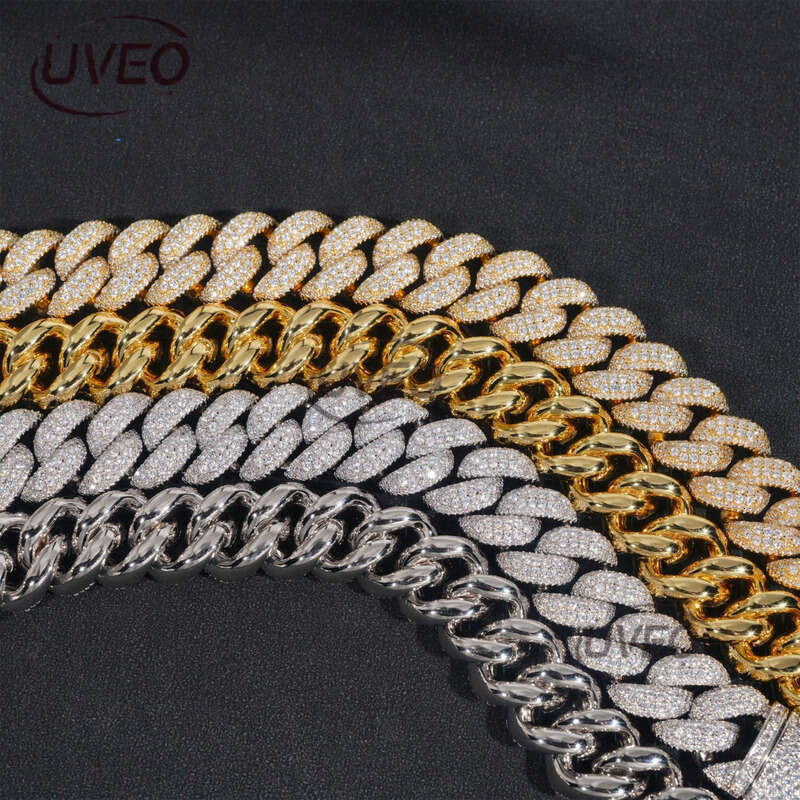 Jewelry Sterling Silver 925 Iced Out Gold VVS Moissanite Cuban Necklace Hiphop Pass Dias Tester Pendant Cuban Link Chains High Quality Gift