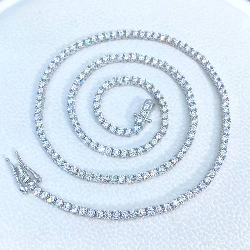 Traxnyc Silver or Gold Iced Out Diamond Tennis Chains 4mm VVS White Diamond Chain Tennis Necklaces for Men Women