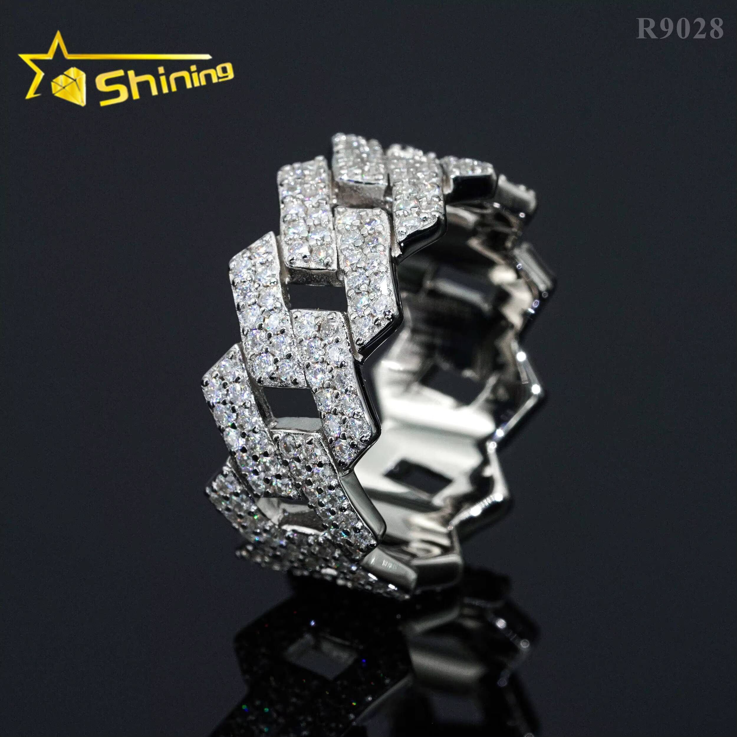 D Color VVS Moissanite Diamond Fine Jewelry Luxury 925 Sterling Silver Cuban Hip Hop Iced Out Custom Moissanite Ring