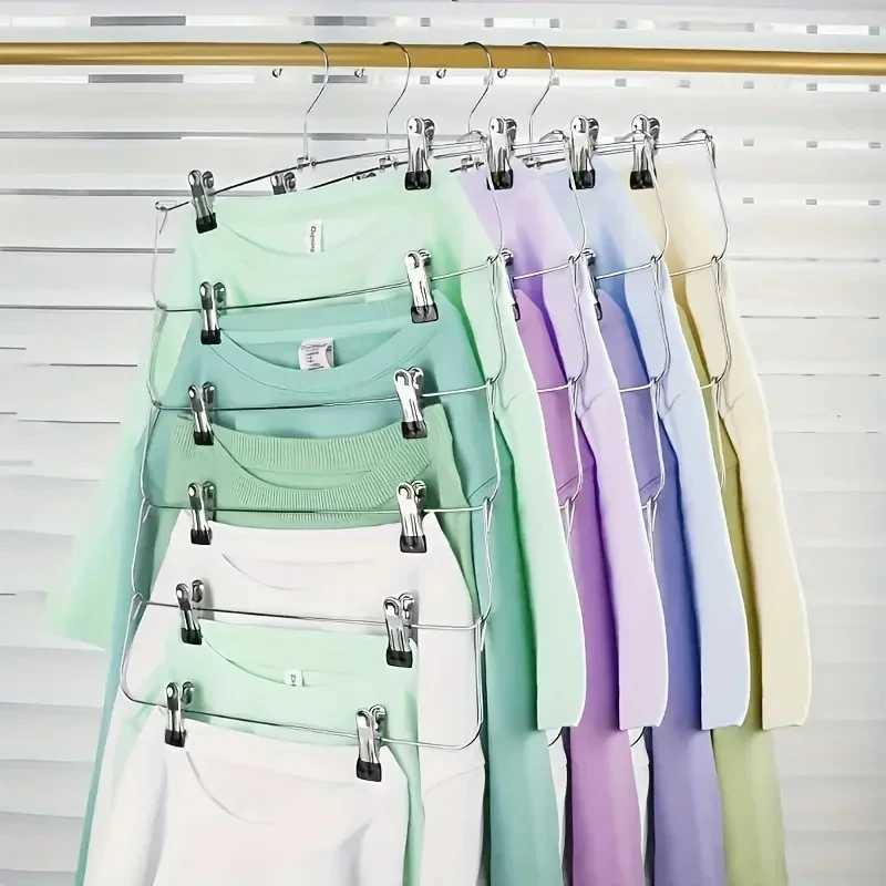 High Quality 6-Tier Metal Pants Hanger With Clips Space-Saving - Durable Multi-Layer Storage For Skirts And Trousers Black C251117