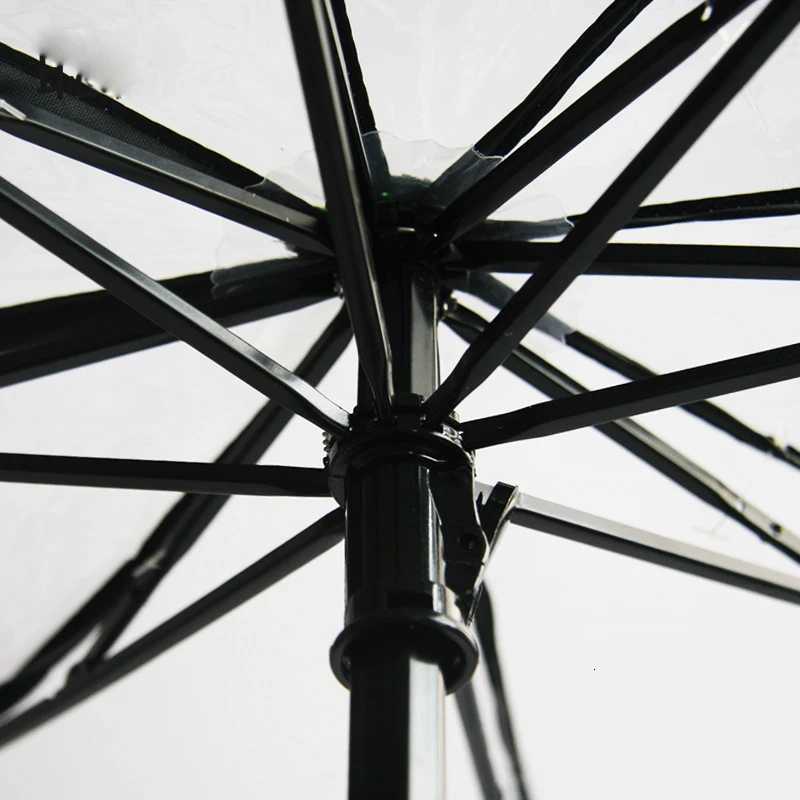 Transparent Folding Non-automatic Umbrella Men Ripple Edge Windproof Rain Umbrella Women Plastic Clear Ladies Outdoor Parasol C251117