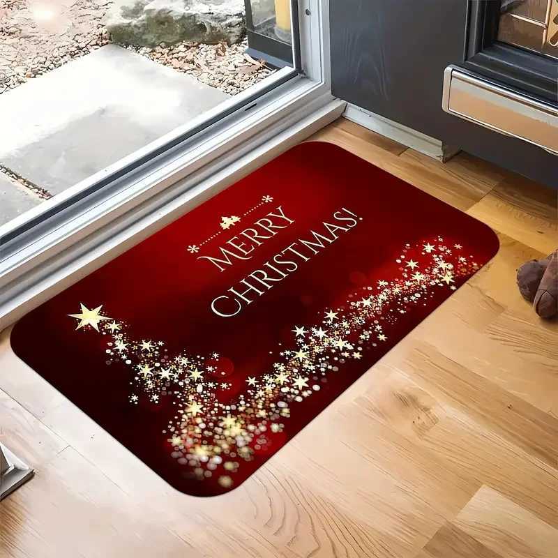 VIKAMA Merry Christmas Shining Stars Pattern Christmas Welcome Doormat Area Rug-Machine Washable-For Living Room BedroomM251117