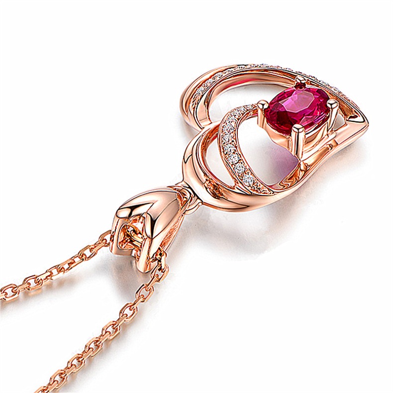 Heart Necklaces for Women Rose Gold Necklaces for Her,Red Heart Birthstone Necklace Dainty Necklace Jewelry Gifts for Christmas Anniversary Birthday G