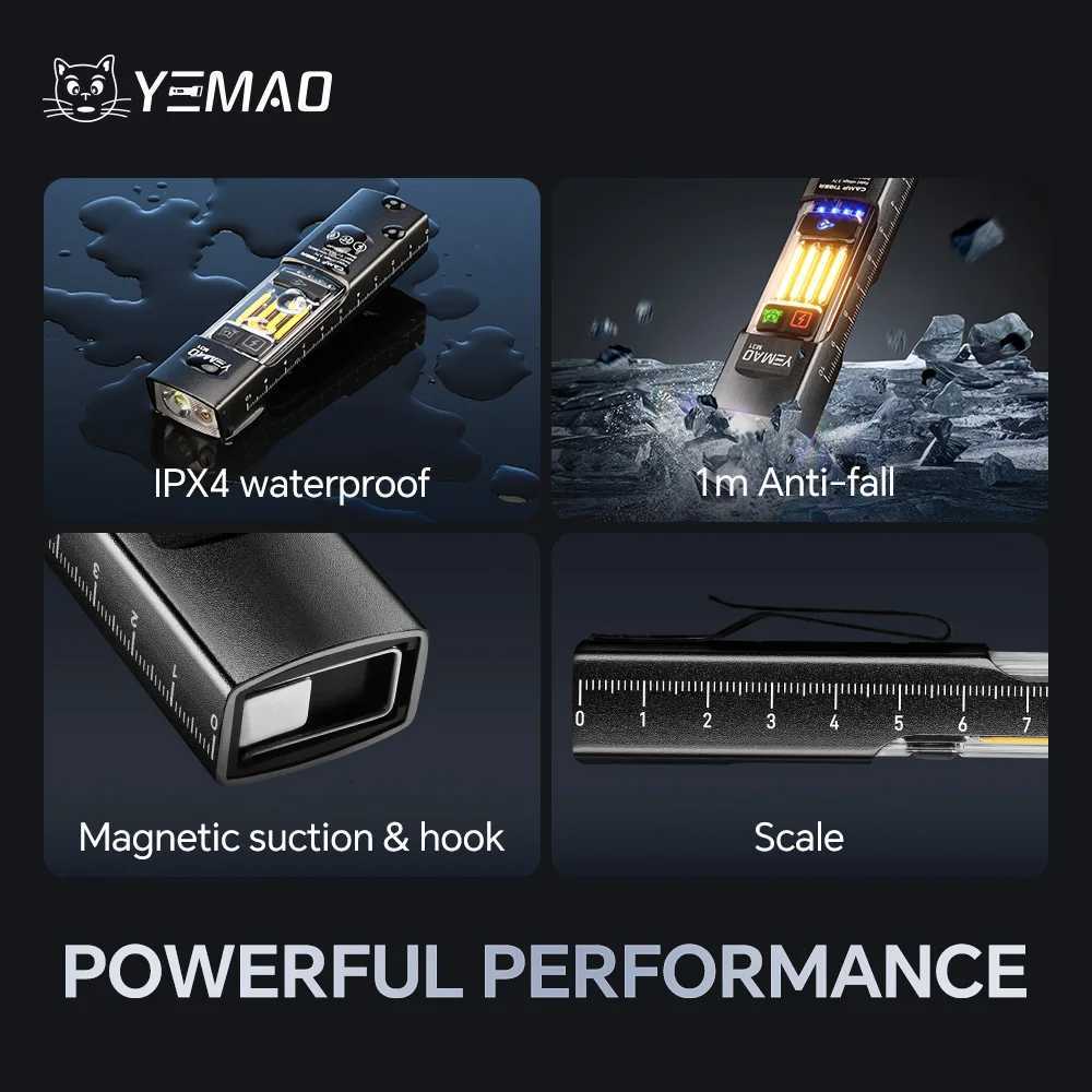 YEMAO EDC Flashlight 680LM 13 Mode flashlights LED Torch bicycle light With Clip Magnetic/Hook USB C Charging Camping Emergency M251117