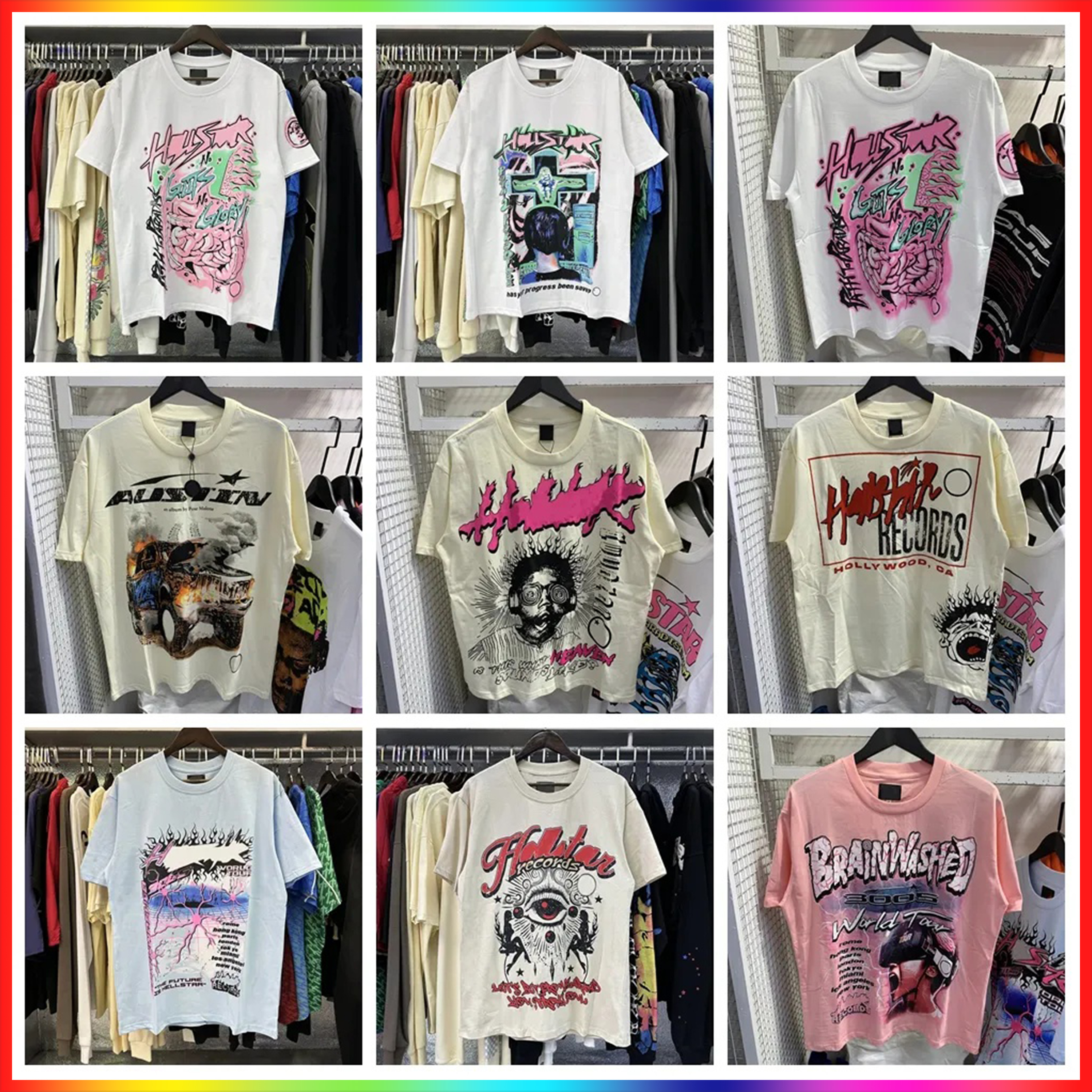 5A 2025 Designer New American trendy brand Printed Mens tees High street fashion creative T-shirt fun gaze eyes printed double yarn pure cotton casual short sleeved