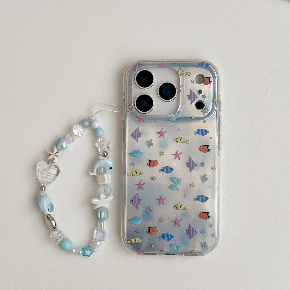Full Screen Underwater Creatures Phone Case Compatible with iPhone 17/16 Pro Max Cartoon Bracelet Case iPhone 15/14 Pro