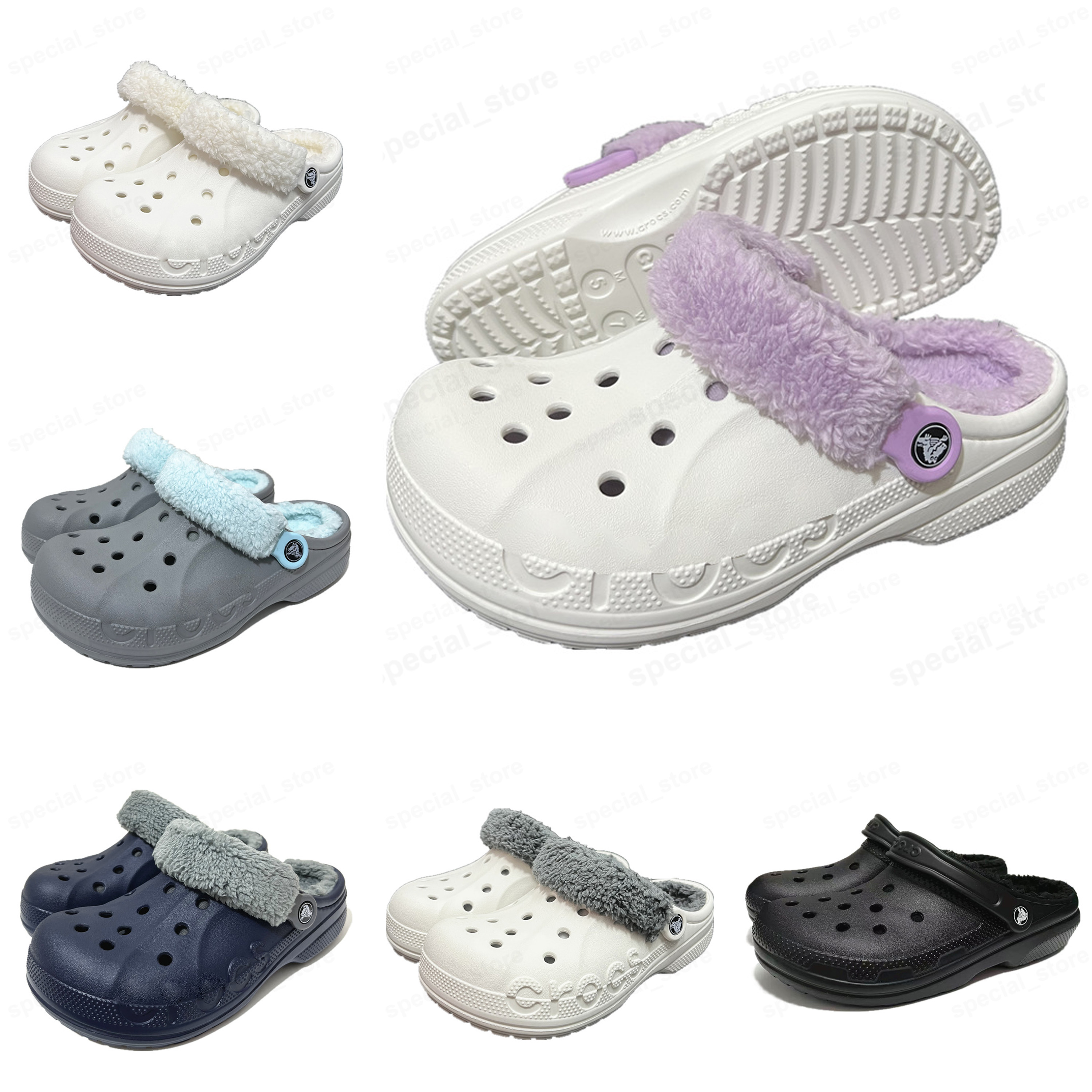 Designer Winter Slippers Croc Women Men Clog Slides Black Winter Fur Slipper Cotton Snow Warm Scuffs Booties Luxury Shoes Platform Shoes