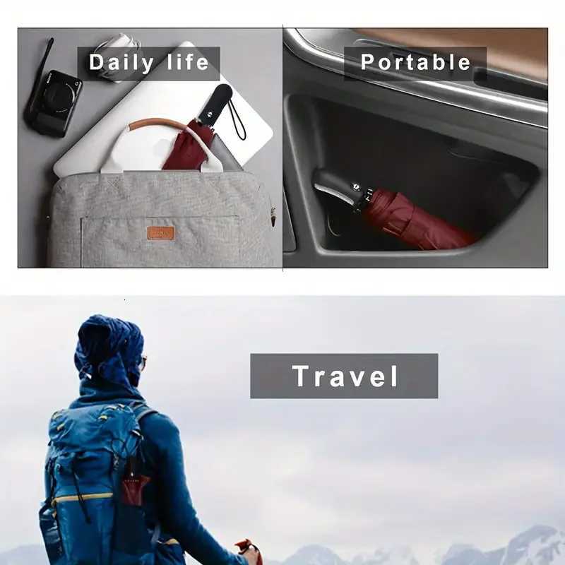 23 inch automatic folding umbrella business mens large double umbrella black rubber rain and rain dual-use umbrella three fo C251117