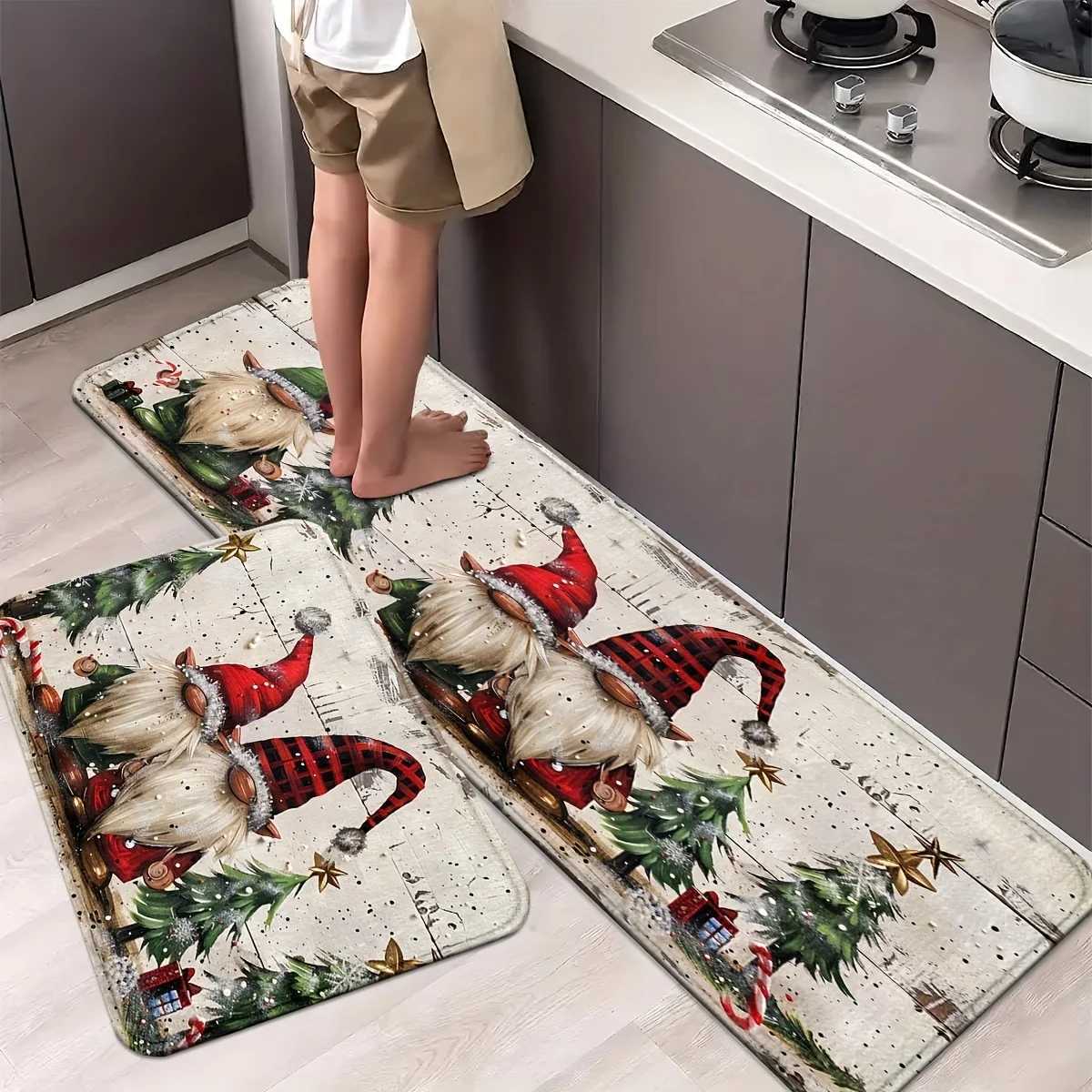 VIKAMA Christmas Carpet 2pc Kitchen Rug Festive Christmas Decoration Living Room Carpet Bedroom Rug Doormat Welcome Mat Home DecM251117