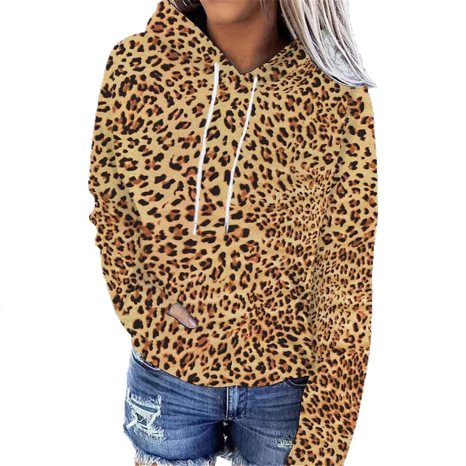 New Womens 3D Digital Print Leopard Hoodie Sweatshirt Hot Sale