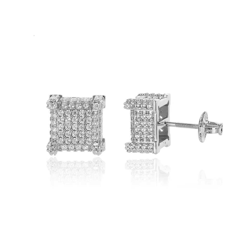Laboratory cultivation of Moissanite Hip Hop Iced Out Jewelry Gold Plated Earrings Women Micro Pave 3A Zircon Square Screw Back Earring