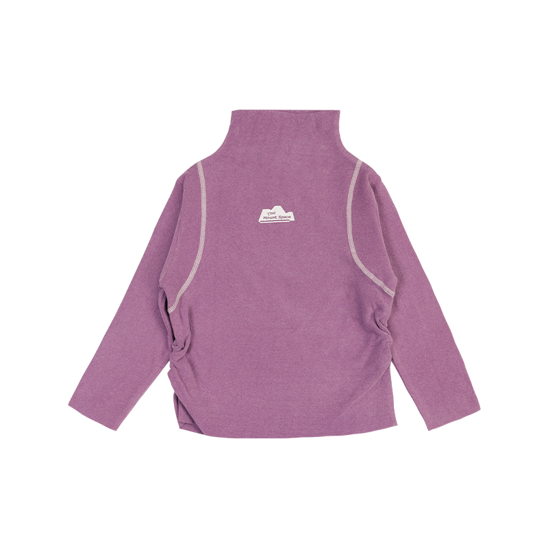 Mountain-Style Contrast Stitch Thermal Fleece Mock Neck Long-Sleeve Top, Wear-Resistant Lightweight Breathable Soft Outdoor Hiking Sweatshirt 25AG1135