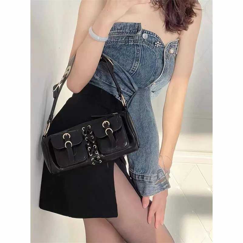 Vintage Y2K Hot Girls Underarm Bag Fashion Black Womens Shoulder Crossbody Bags Strappy Duffel HandbagsW251117
