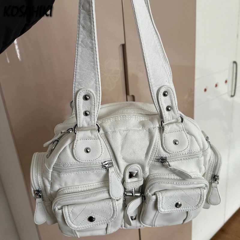Women Retro White Handbags Y2k Aesthetic Casual Office Lady Shoulder Bags Vintage Punk Pockets Underarm Bag 2025 New All MatchW251117