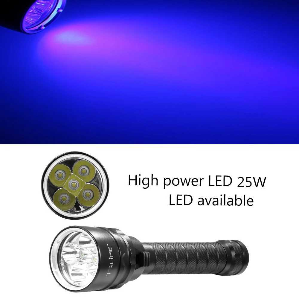 UV LED Diving Flashlight Ultraviolet Lantern Scuba Purple Light Underwater 200M Dive Aluminum Torch 395nm for Diving Hunting M251117